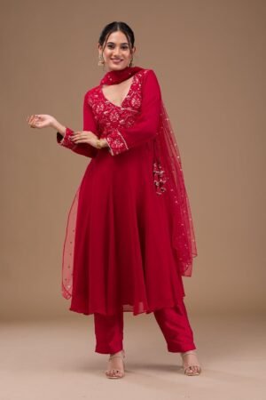 Maroon Zariwork Georgette Readymade Salwar Suit