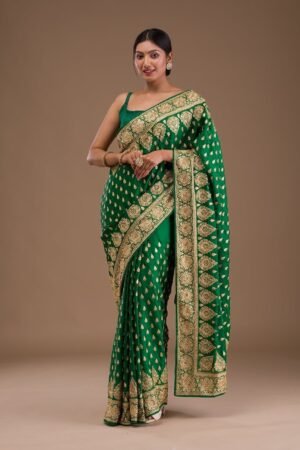 Bottle Green Zardosi Crepe Saree