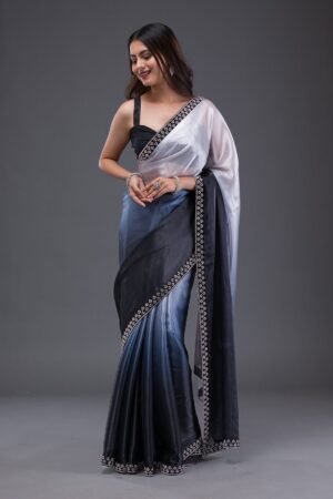Grey Stonework Satin Saree