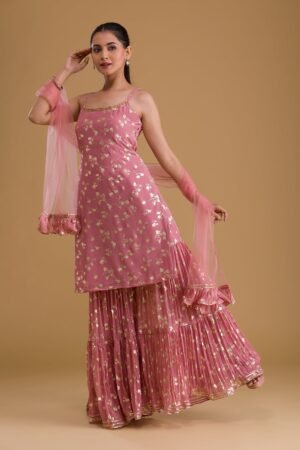 Pink Print Georgette Designer Sharara Suit