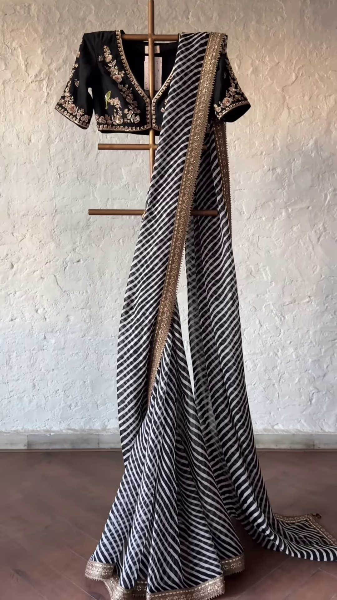 Black & Gold Hand-Embroidered Saree Set