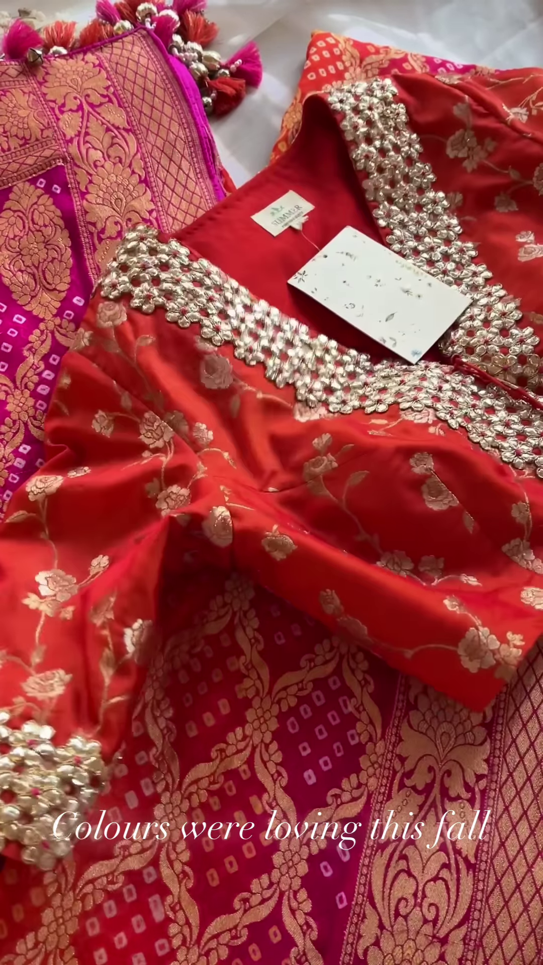 Red and Pink Banarasi Silk Lehenga Set with Mirror Work Blouse