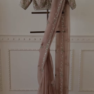 Elegant Mauve Embroidered Net Saree with Blouse