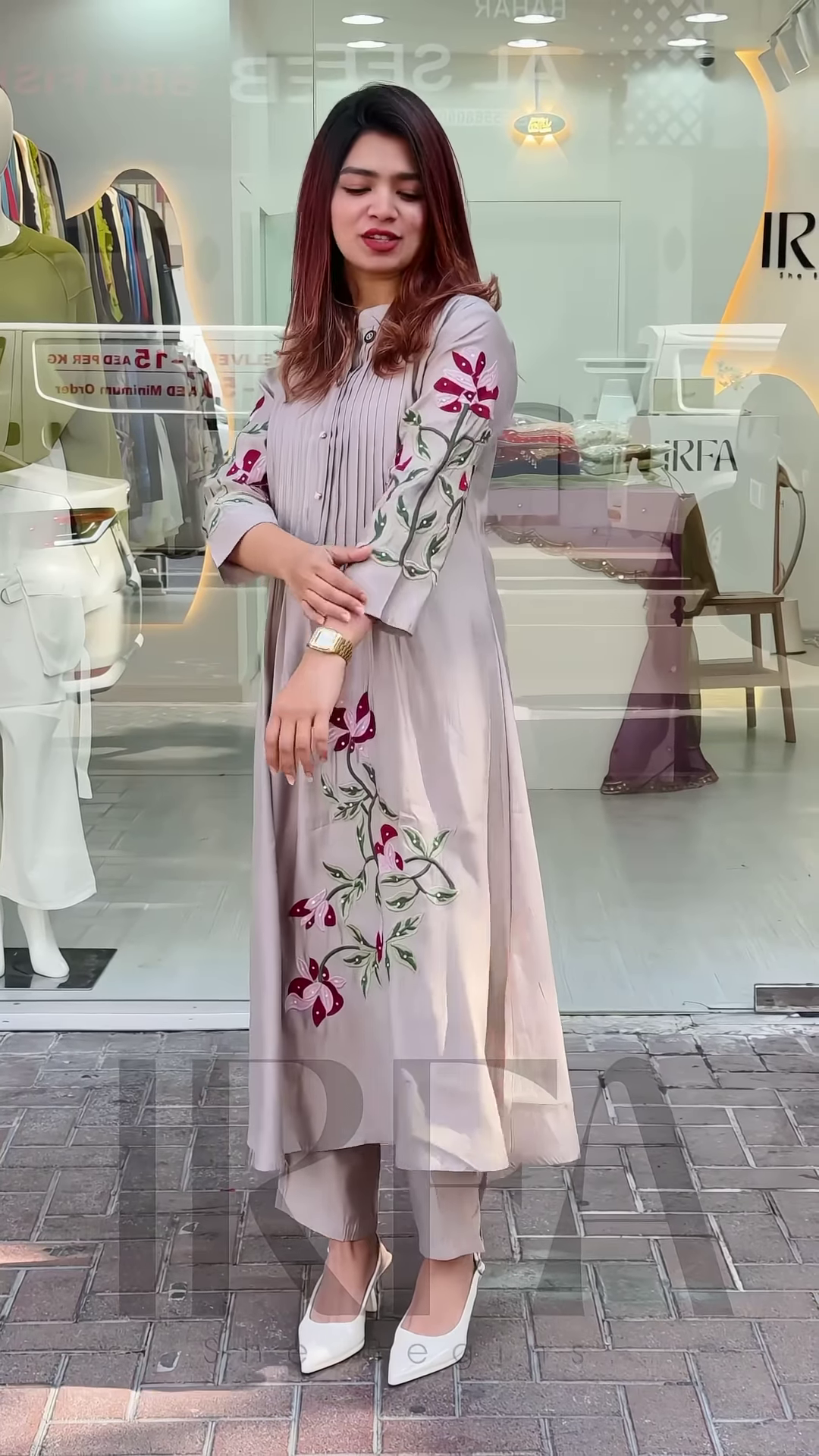 Elegant Grey Floral Embroidered Long Kurti - Image 2