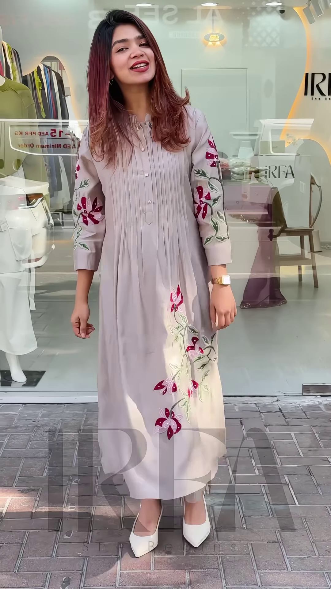 Elegant Grey Floral Embroidered Long Kurti