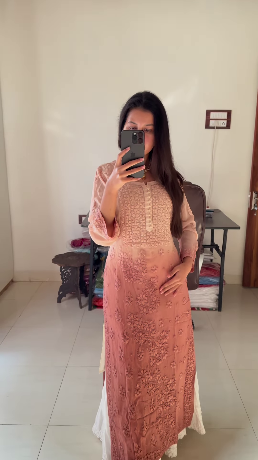 Peach Ombre Chikankari Kurta Set – Elegant & Graceful - Image 2