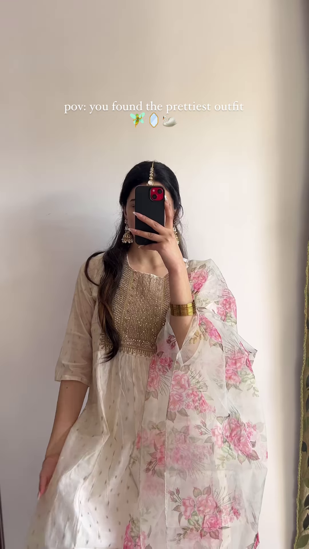 Ethereal White & Gold Anarkali with Floral Dupatta