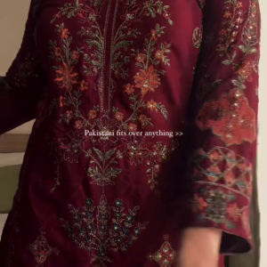 Luxurious Maroon Pakistani Embroidered Suit with Dupatta
