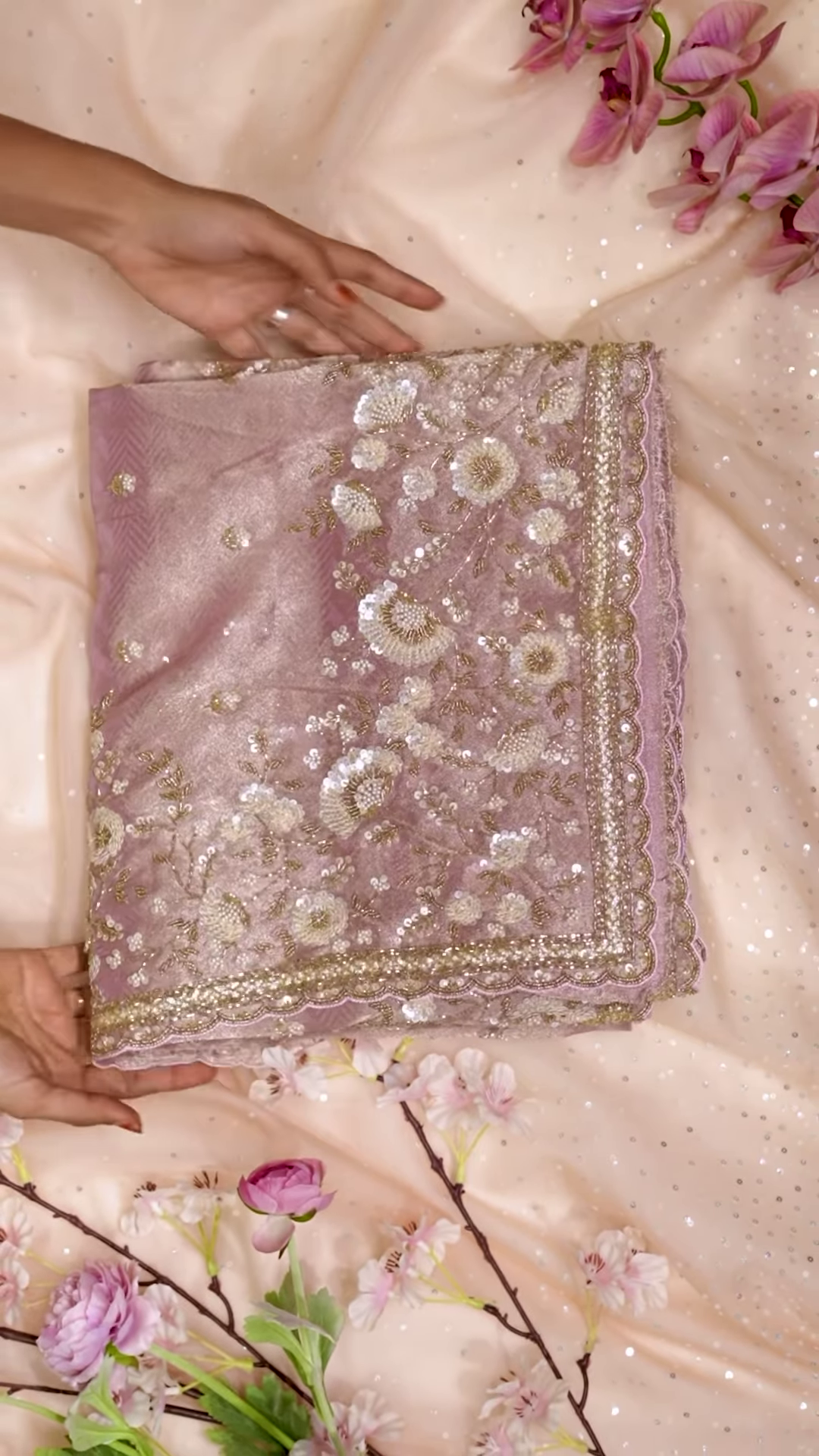 Luxe Bloom Hand-Embroidered Net Dupatta