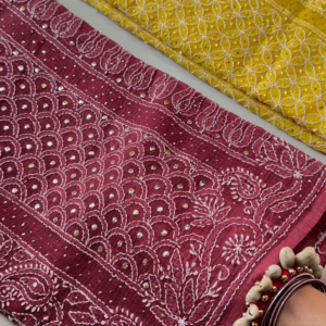 Sunshine Elegance Chikankari Embroidered Fabric