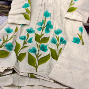 Cream Hand-Painted Floral Kurti with Pant – Elegant Ethnic Wear Set