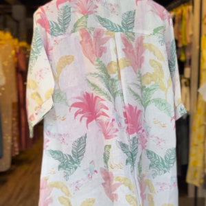 Tropic Whisper Cotton Shirt – Pastel Leaf Print Resortwear