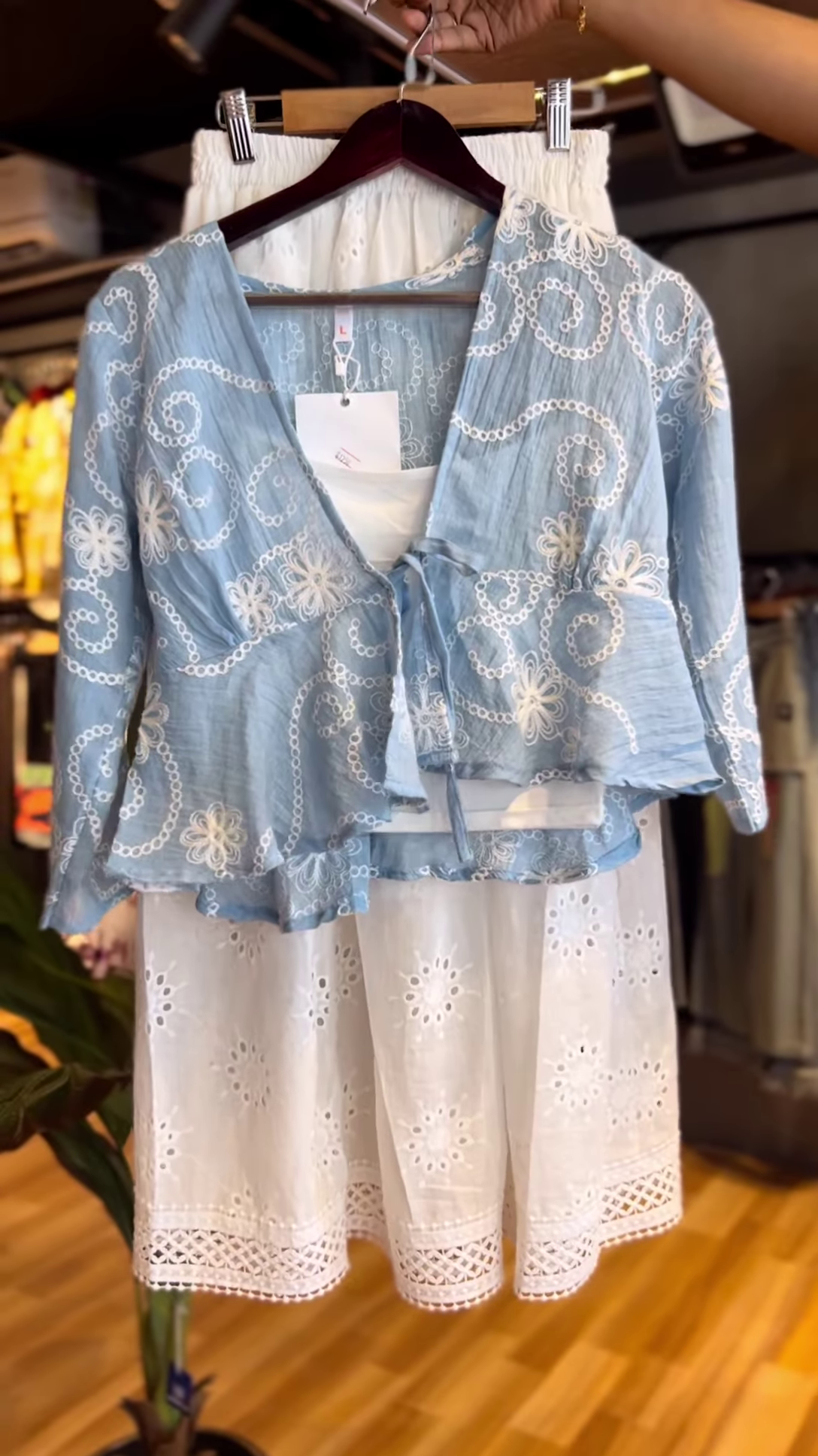 Bluebell Whispers: Boho Eyelet Co-Ord Set