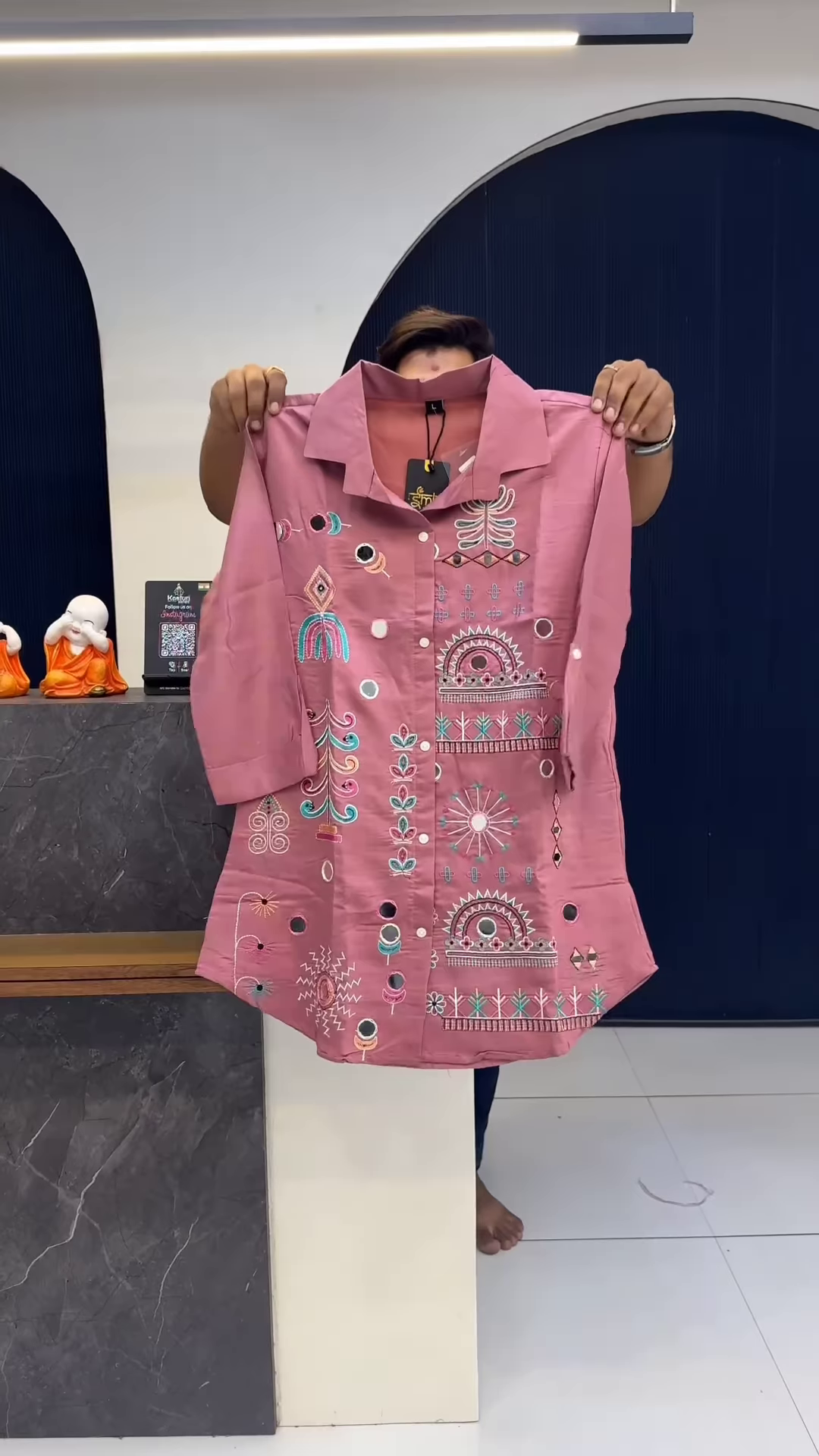 Boho Bloom: Embroidered Mirror Work Shirt Kurti