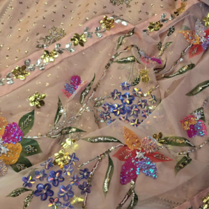 Blossom Radiance Peach Sequin Embroidered Suit Set