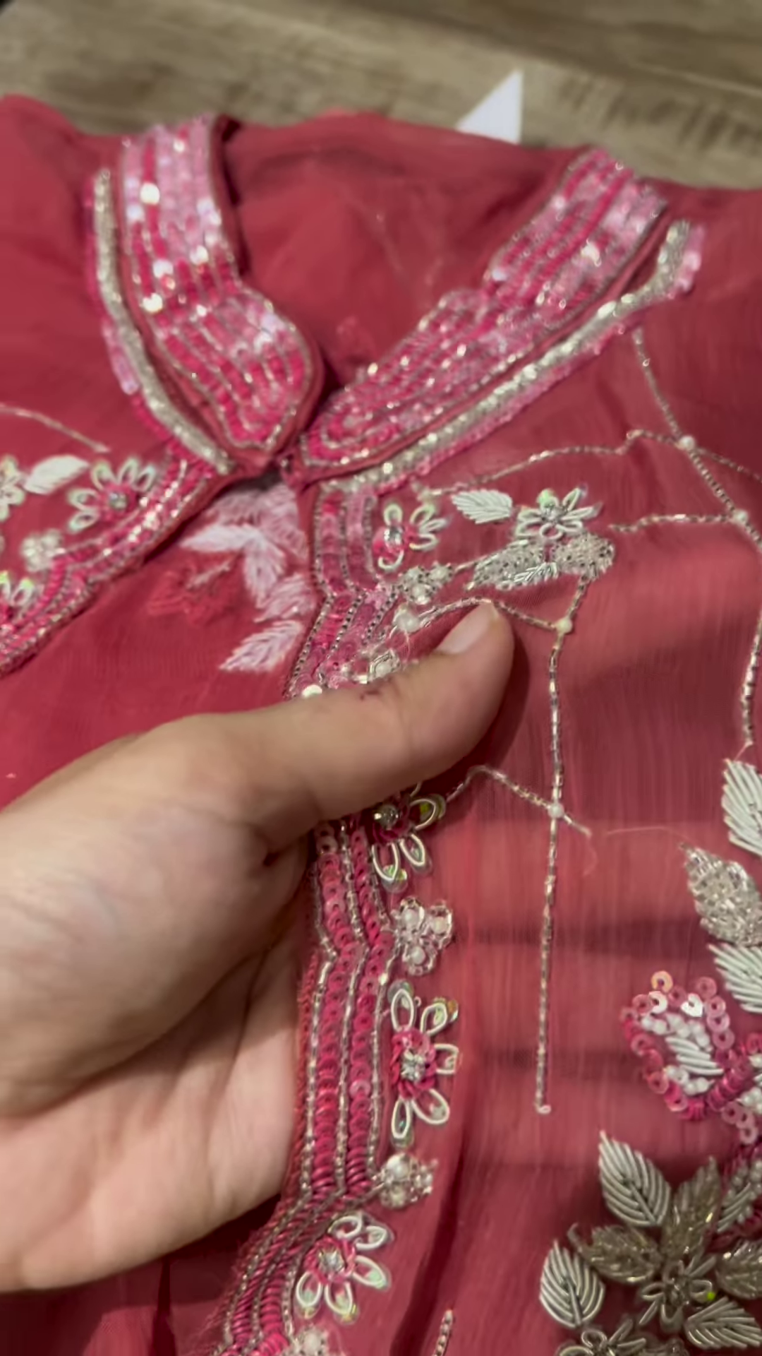 Deep Wine Velvet Net Kurta Set with Floral Sequin Embroidery - Image 2