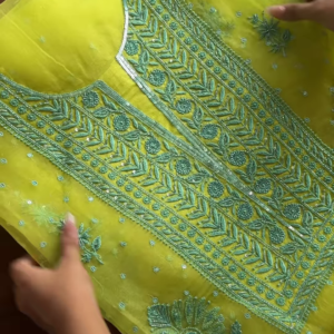 Noor-e-Zaitoon Hand-Embroidered Lime Green Chikankari Kurta Set