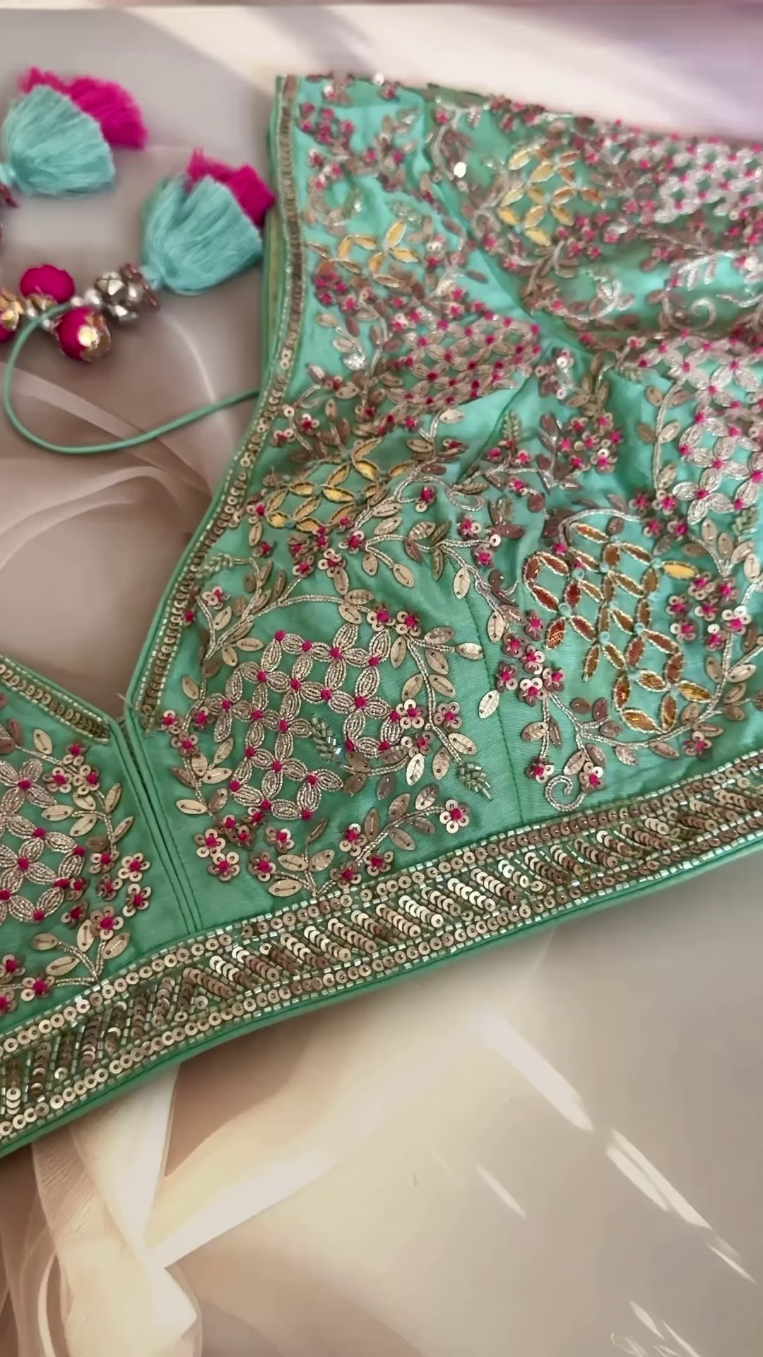 Pink and Gold Embroidered Unstitched Gharara Suit Set - Image 2