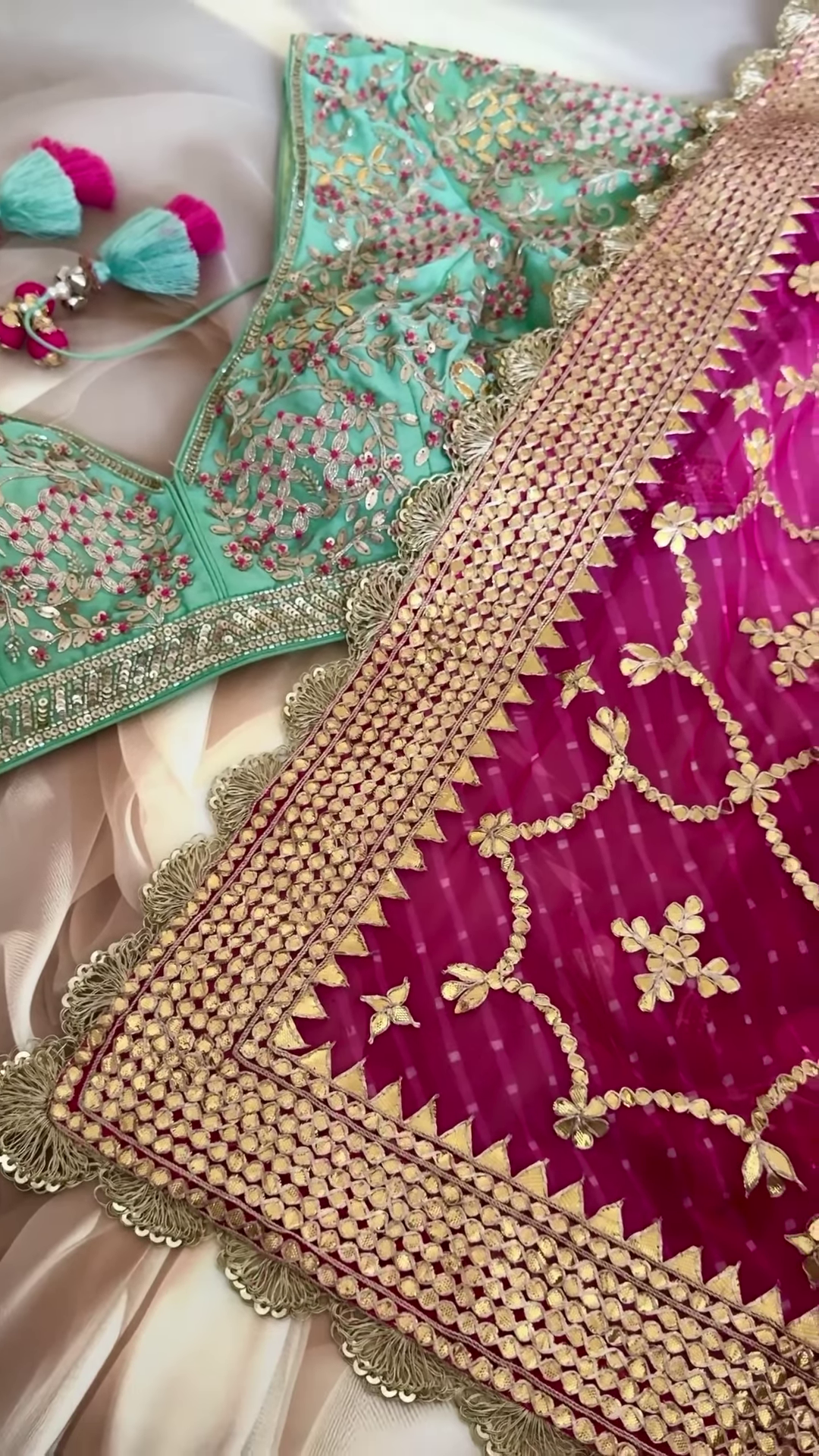 Pink and Gold Embroidered Unstitched Gharara Suit Set - Image 3