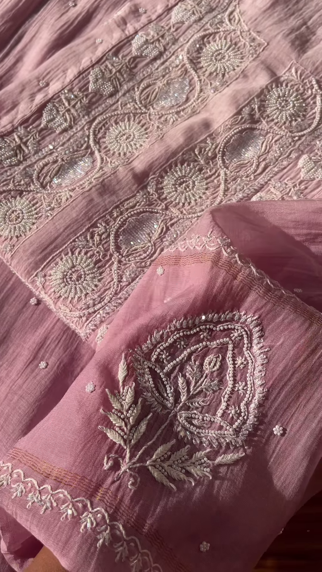 Tea Pink Embroidered Chikankari Unstitched Suit Fabric