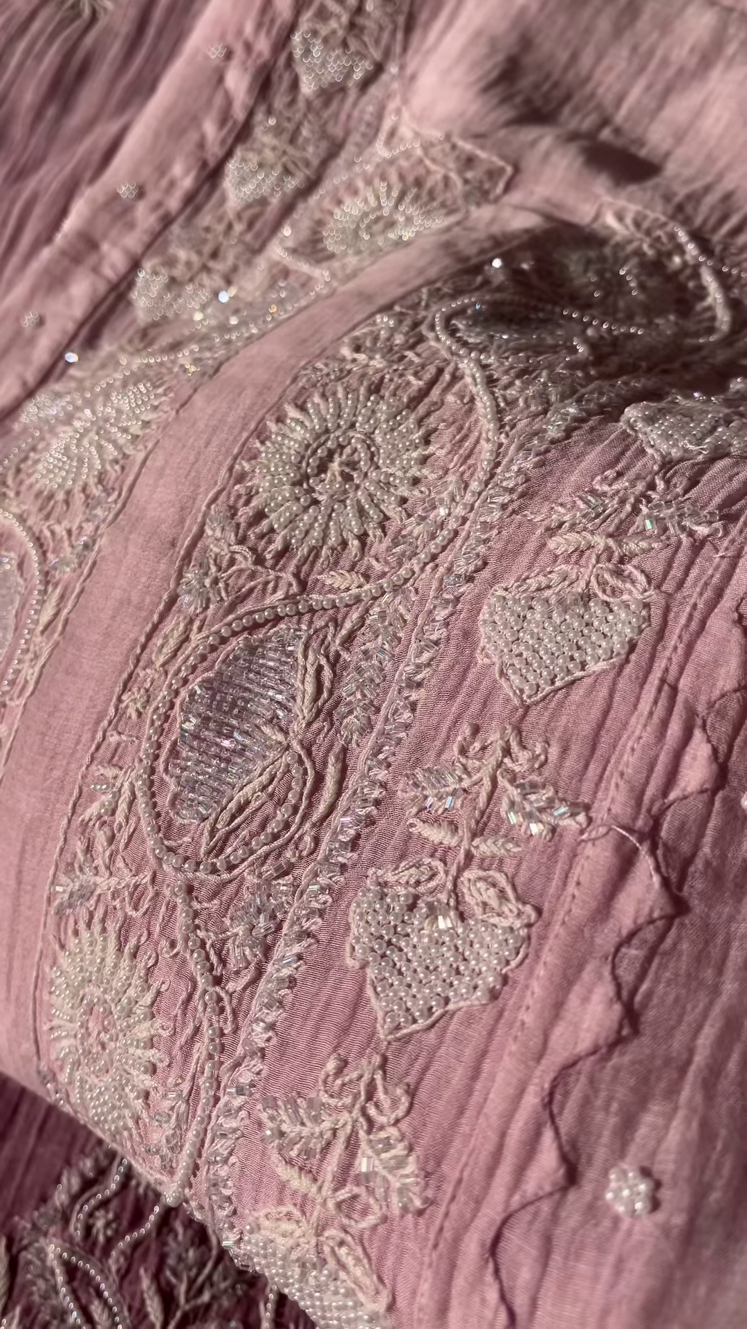 Tea Pink Embroidered Chikankari Unstitched Suit Fabric - Image 2