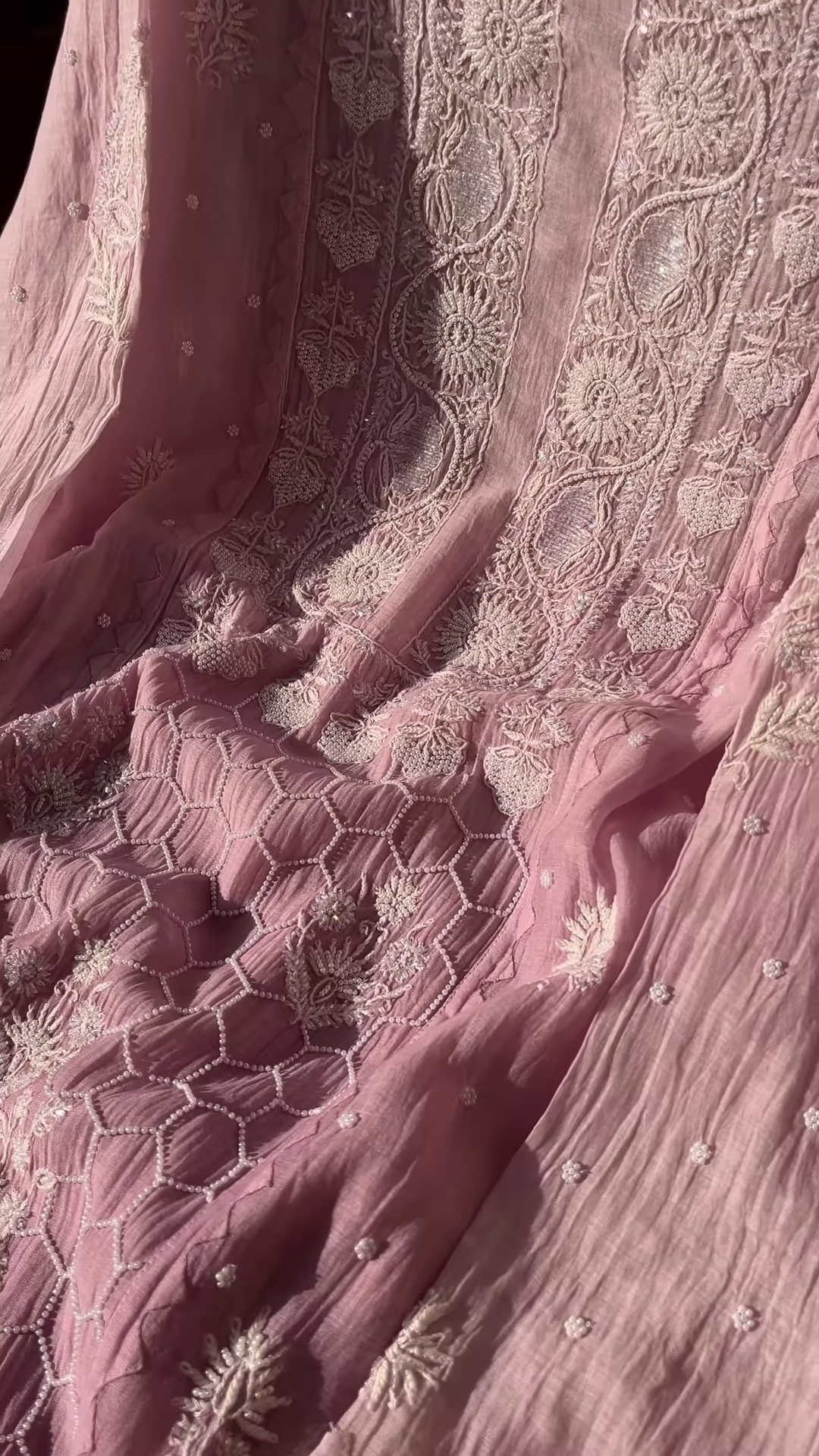 Tea Pink Embroidered Chikankari Unstitched Suit Fabric - Image 4