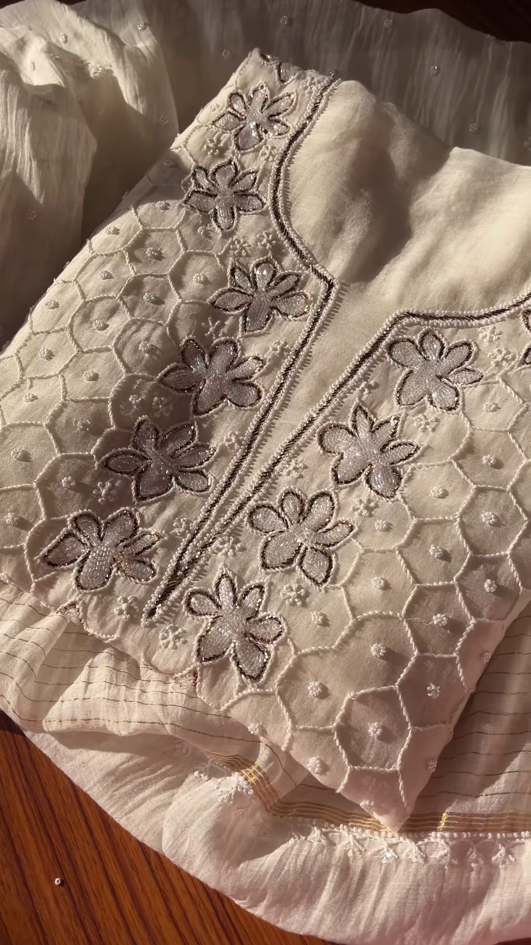 Cream Tarkashi Embroidered Unstitched Suit Set - Image 3