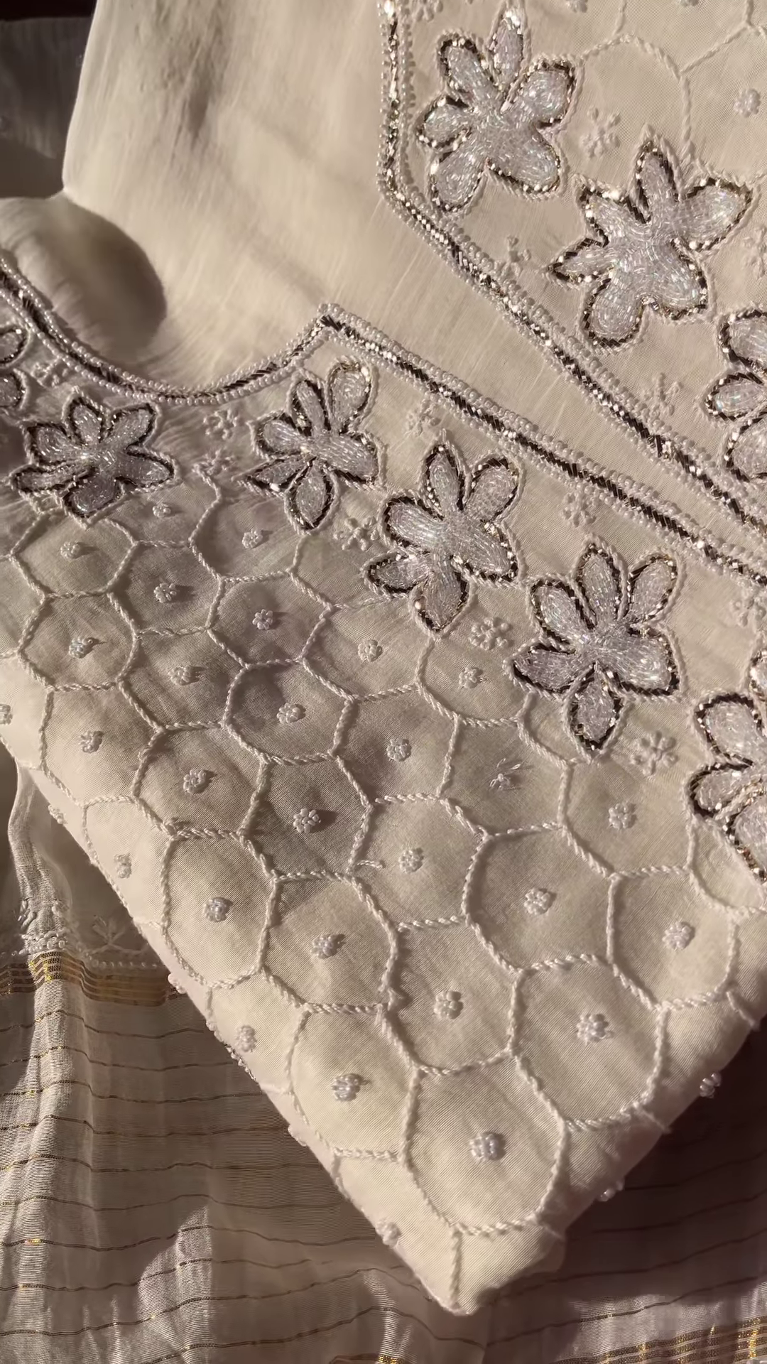 Cream Tarkashi Embroidered Unstitched Suit Set - Image 4