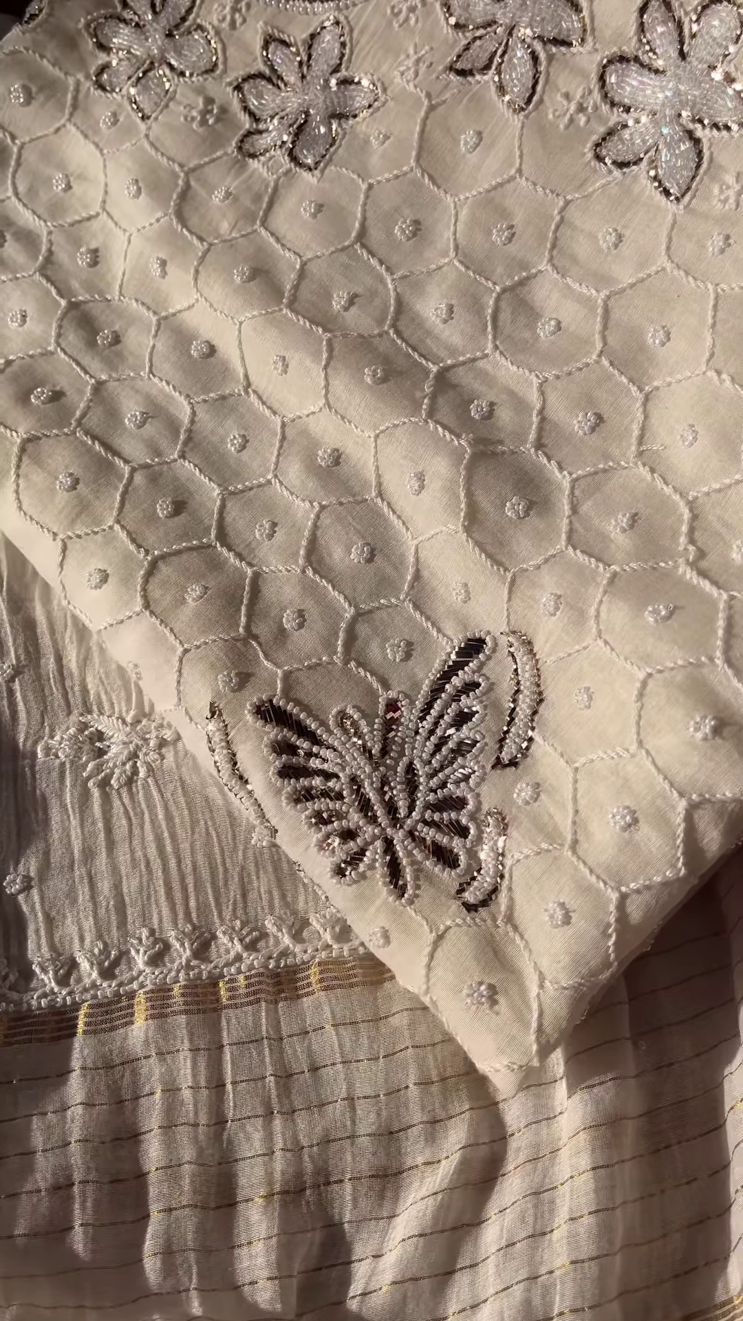 Cream Tarkashi Embroidered Unstitched Suit Set - Image 5