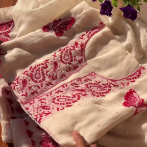 Off-White Kashmiri Embroidered Unstitched Suit Set