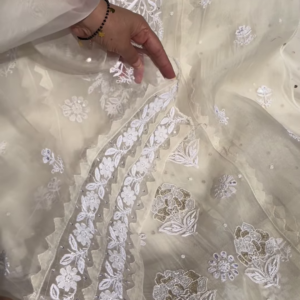 Off-White Silver Zari Chikankari Unstitched Suit Set