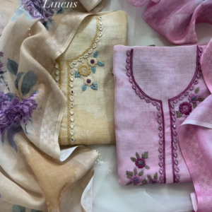 Pastel Floral Embroidered Linen Blend Unstitched Suit Set Duo