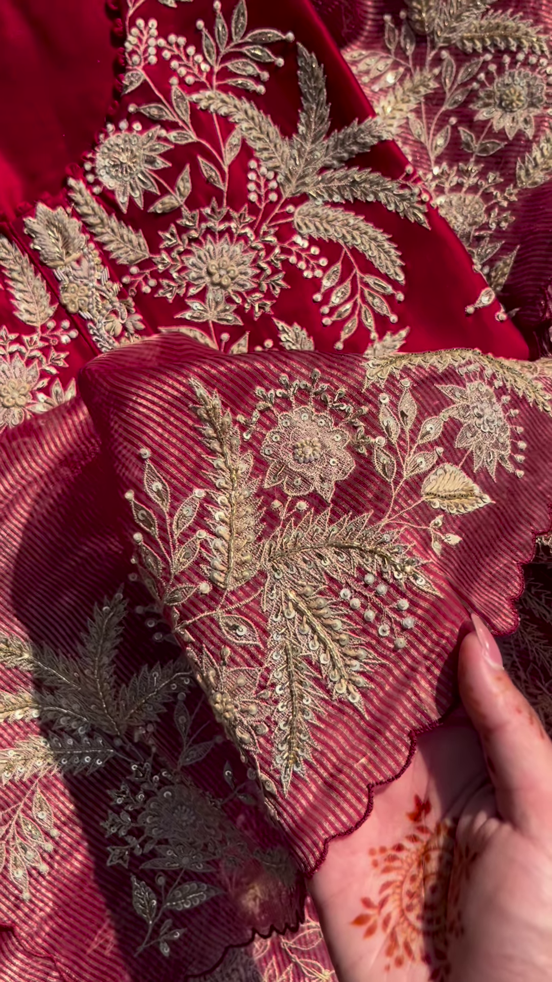 Crimson Zari Embroidered Unstitched Suit Set - Image 4