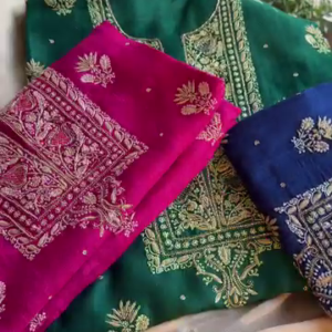 Emerald Green and Royal Blue Zari Embroidered Unstitched Suit Set