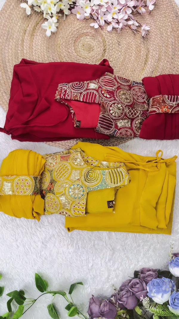 Golden Mustard Embroidered Lehenga Set - Image 4