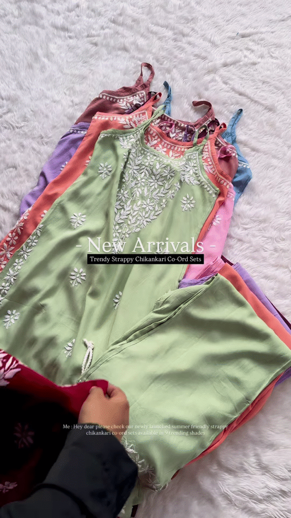 Maroon Strappy Chikankari Co-Ord Set – Elegant & Trendy