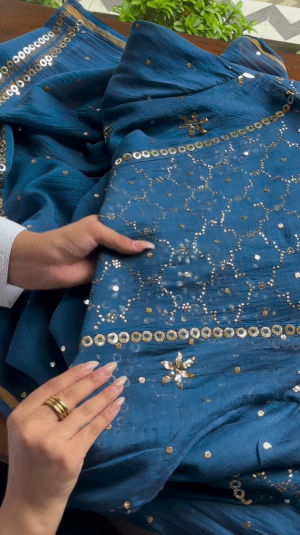 Royal Blue Mirror Work Anarkali Kurta