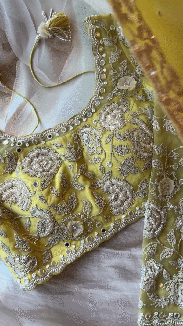 Yellow Hand-Embroidered Designer Blouse & Dupatta Set