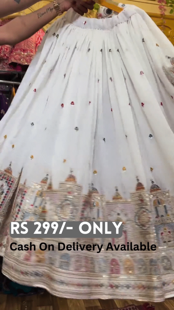 Royal White & Teal Embroidered Lehenga Set – Majestic Elegance - Image 3
