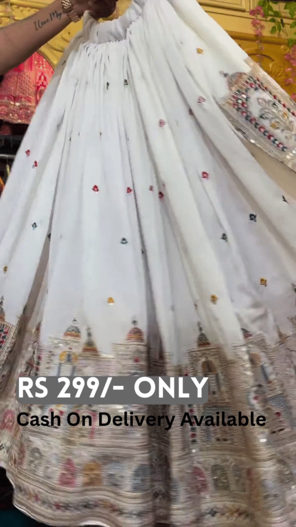 Royal White & Teal Embroidered Lehenga Set – Majestic Elegance - Image 2