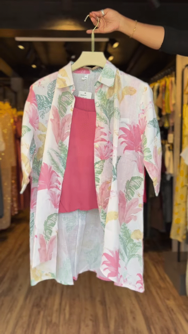Tropic Whisper Cotton Shirt – Pastel Leaf Print Resortwear - Image 4