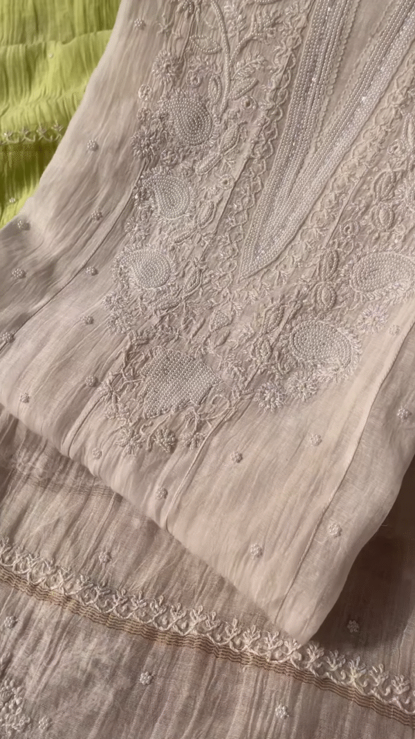 Lime Zest Embroidered Chikankari Unstitched Suit Fabric - Image 6