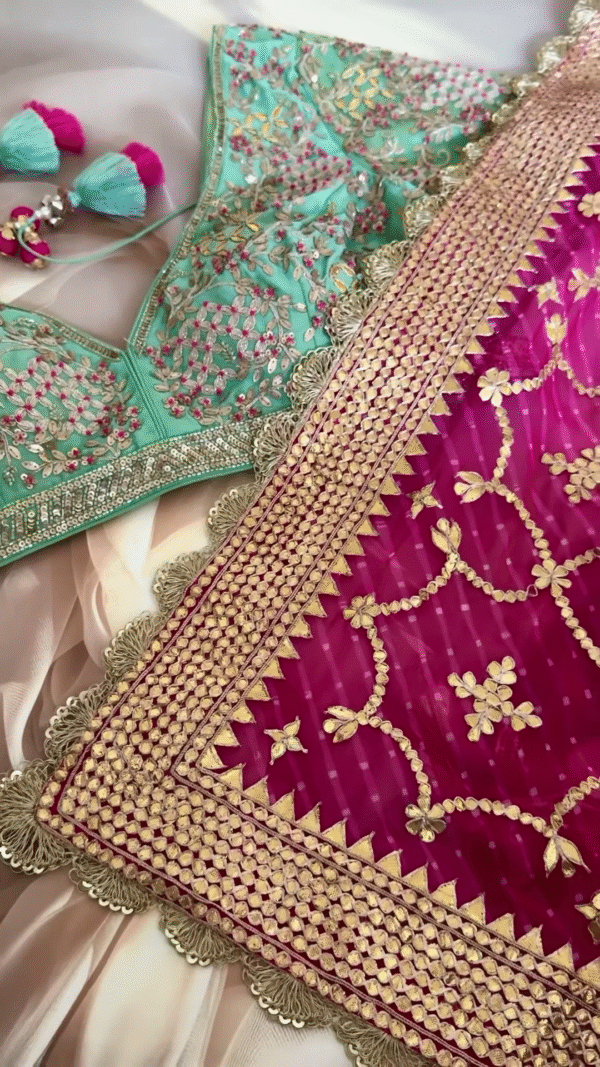 Pink and Gold Embroidered Unstitched Gharara Suit Set - Image 3