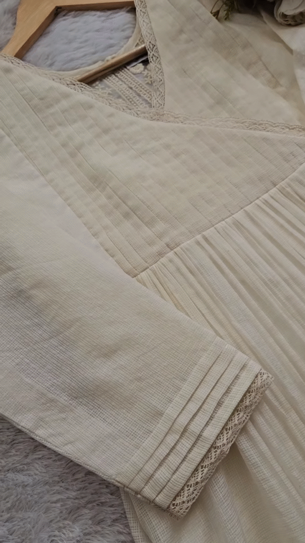 Off-White Embroidered and Appliqued Suit Fabric - Image 4