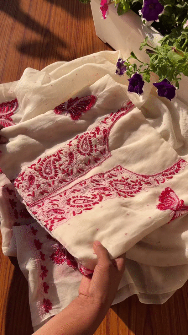 Off-White Kashmiri Embroidered Unstitched Suit Set