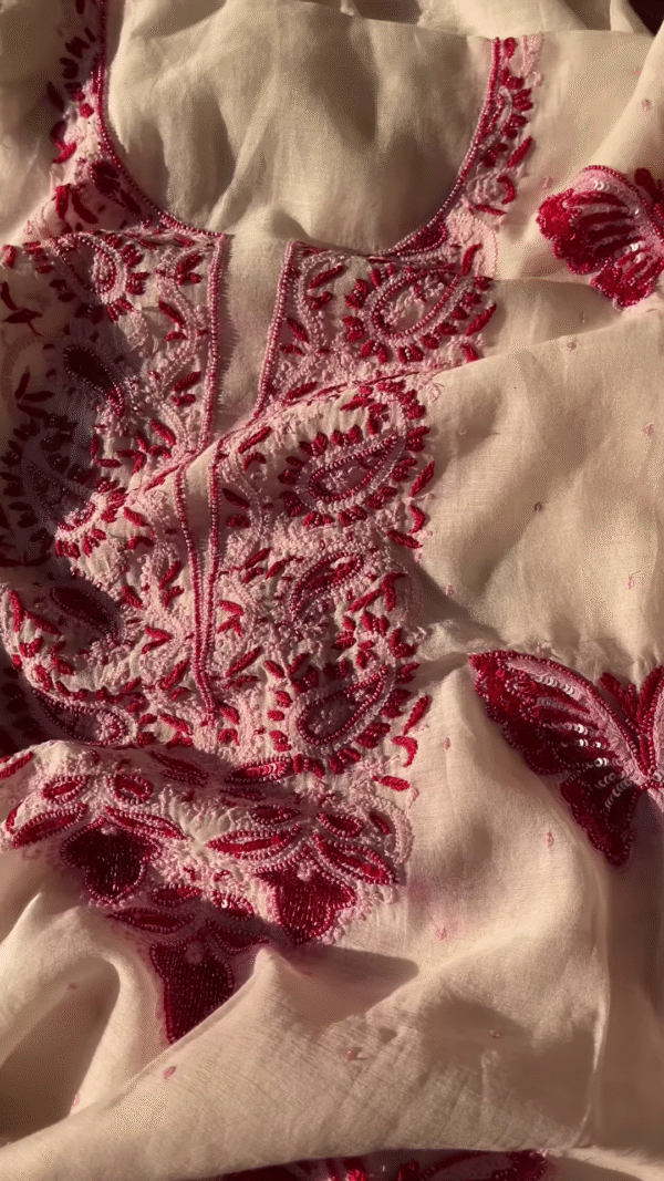 Off-White Kashmiri Embroidered Unstitched Suit Set - Image 3