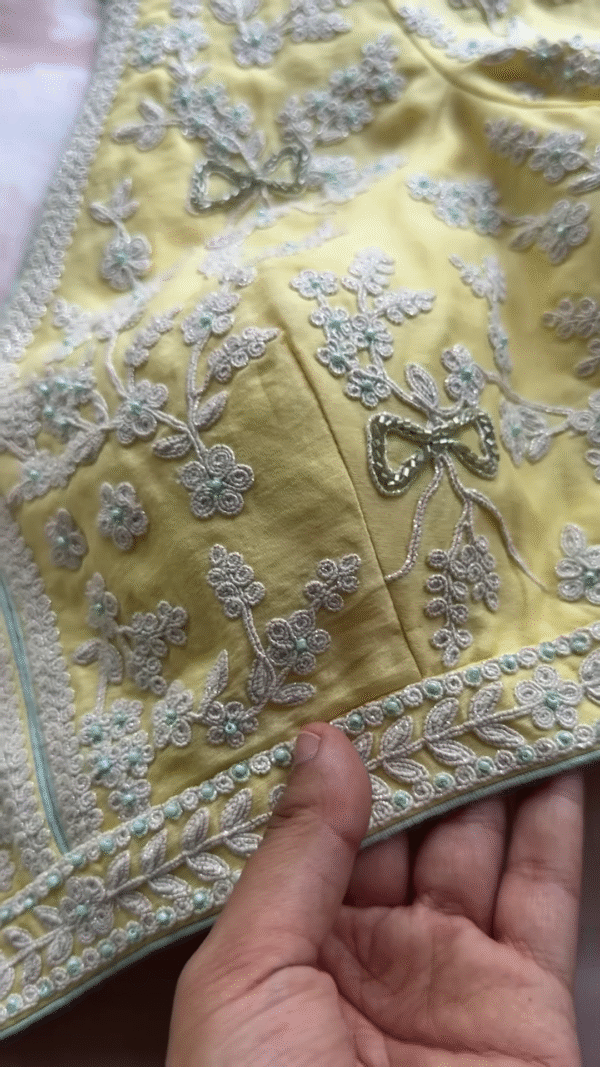 Lemon Yellow Floral Chikankari Embroidered Saree Fabric with Coordinating Blouse Piece - Image 3