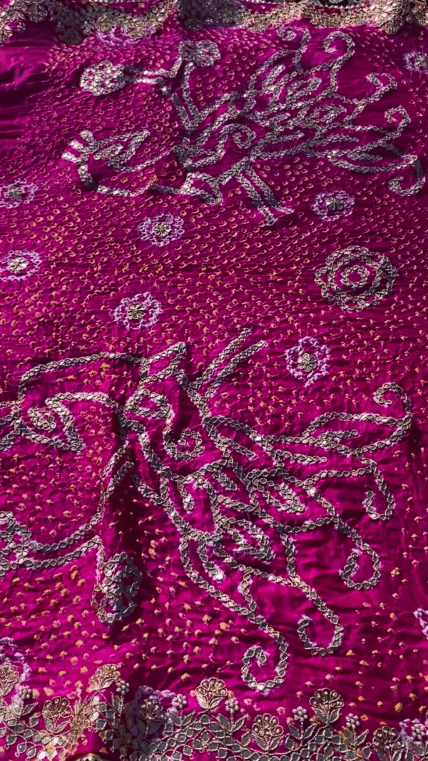 Rani Pink Hand-Embroidered Tissue Silk Saree Fabric - Image 3