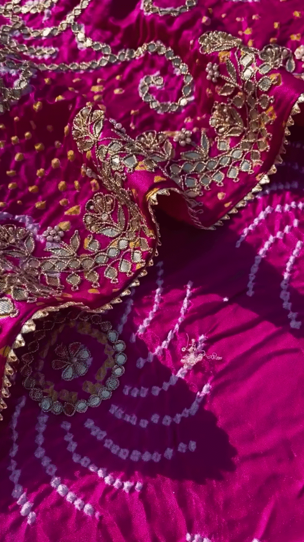 Rani Pink Hand-Embroidered Tissue Silk Saree Fabric