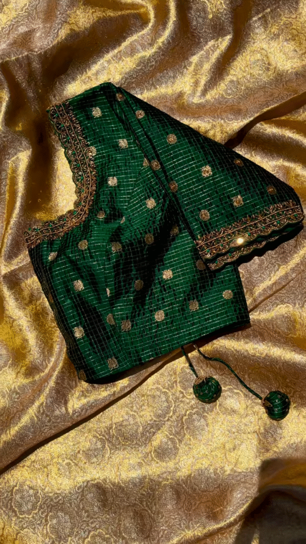 Peacock Green Brocade Blouse Piece with Gold Zari Embroidery